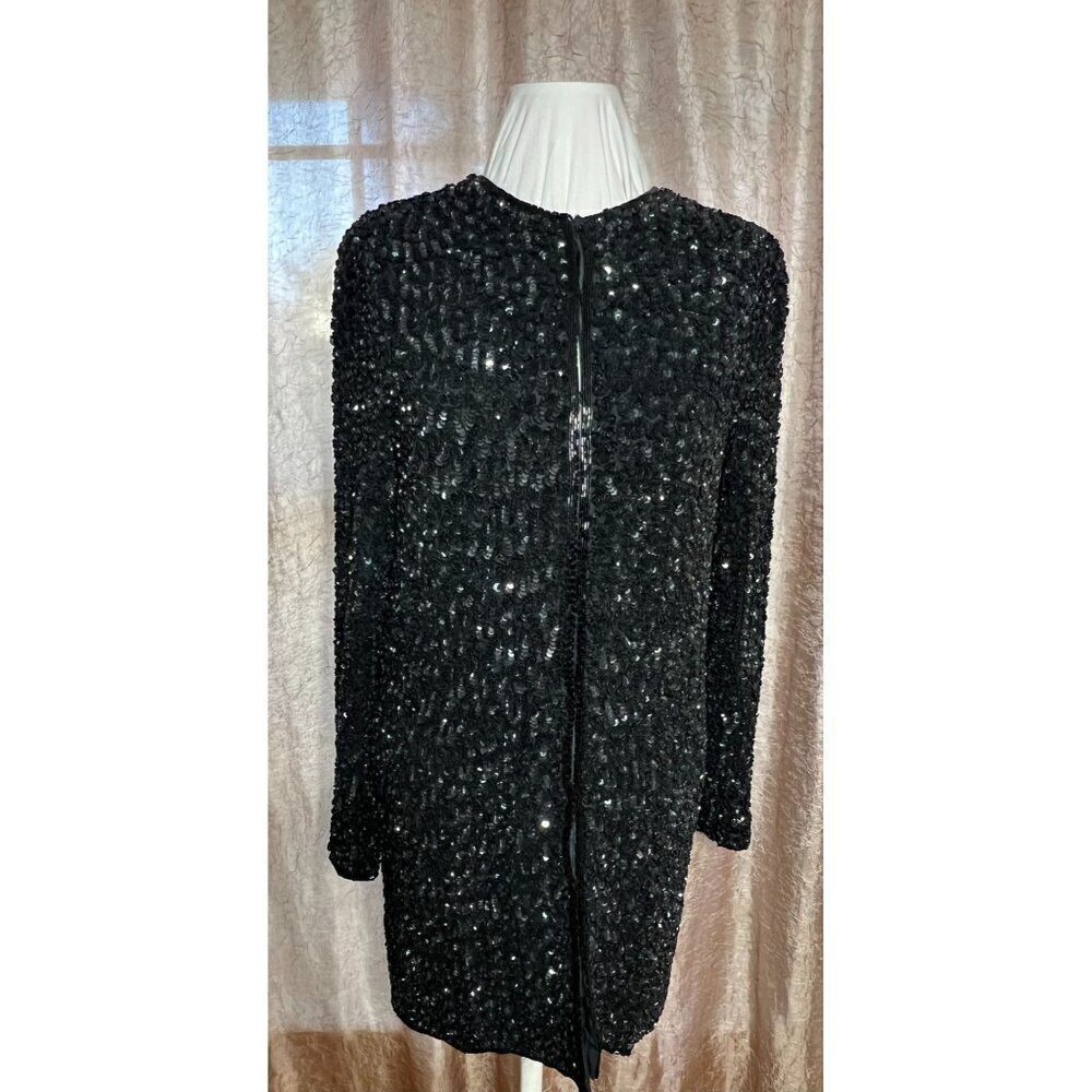 Cache Vintage Black Sequin Textured Silk Cardigan Jacket Women's Medium Formal